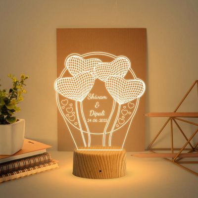 3D Illusion Heart Couple night lamp with Warm White Light Customize Name, Date Gift for Couple Birthday, Anniversary, Wedding, Engagement